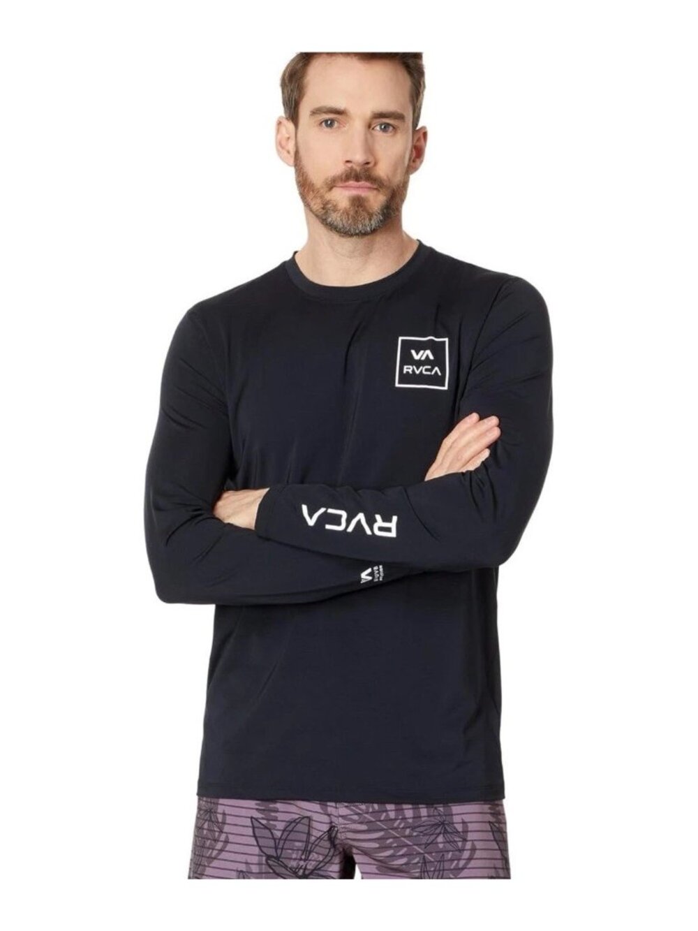 $46 RVCA Men’s Surf Shirt Rash Long Sleeves In Black Beach Wear Size L